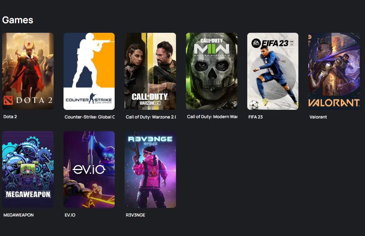 Games available on the platform